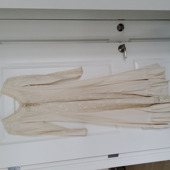 Gunne Sax / Black Label 60s Cream Cotton & Lace Boho Maxi Dress - Picture 1 of 16
